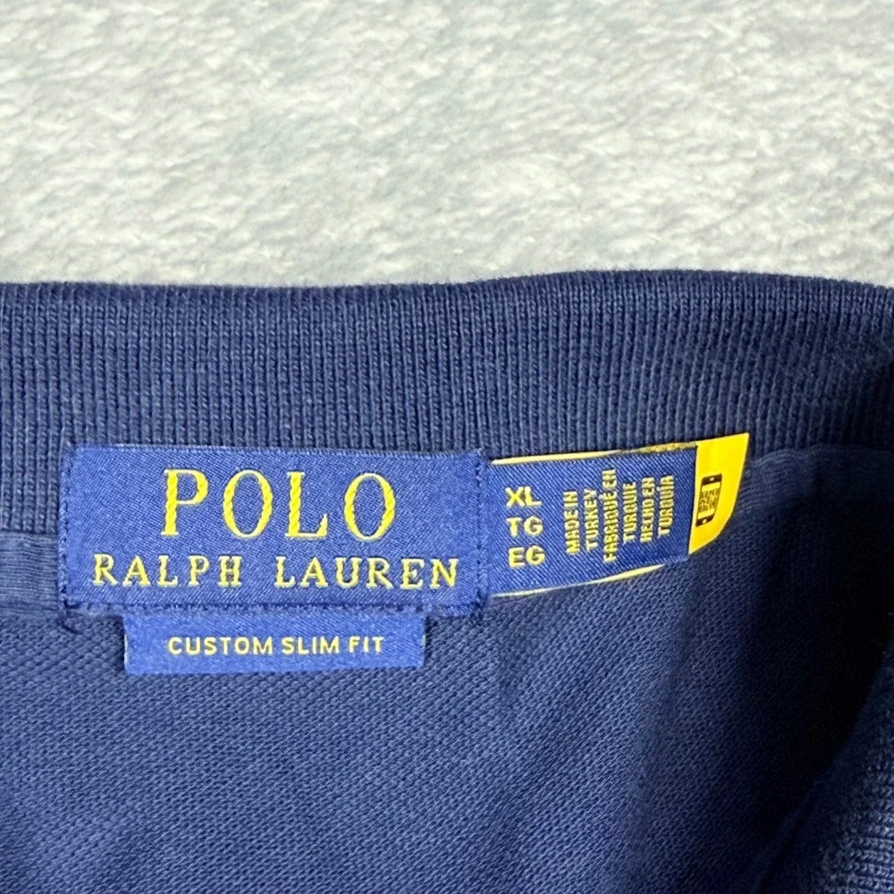 Polo Ralph Lauren Mens XL Custom Slim Fit Navy Blue Big Pony Logo Polo Shirt